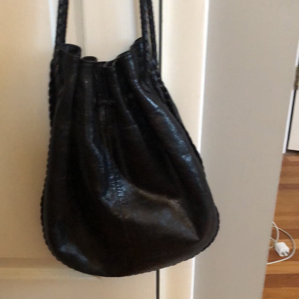 Aqua Black Leather Drawstring Bag - image 2